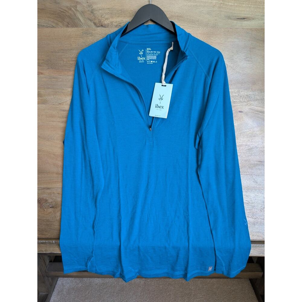 NWT Ibex Woolies Pro Tech Quarter Zip Mens 2XL Aqua Blue Long Sleeve LS0008-3086